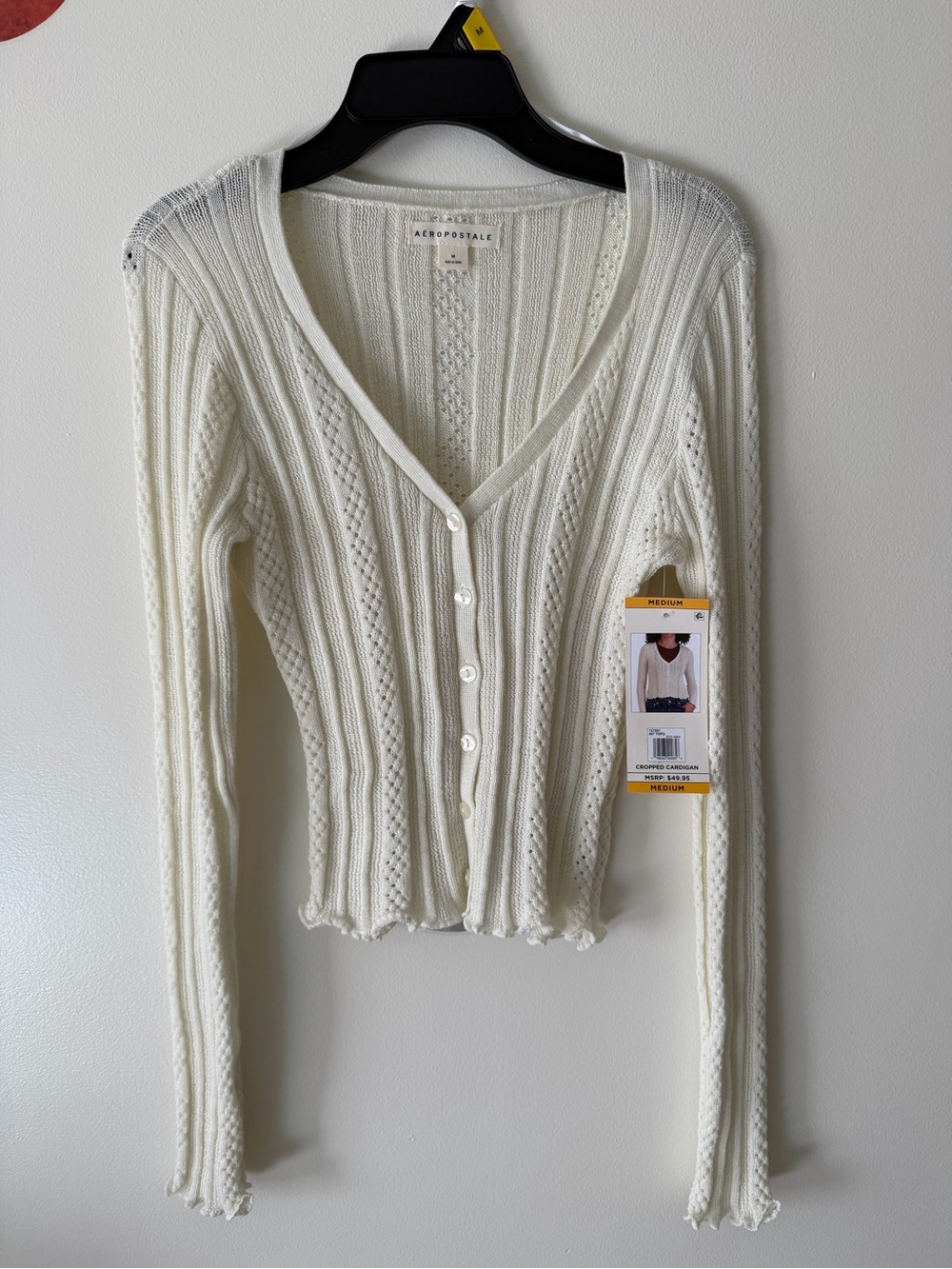 Aeropostale Women's Cream Knit Button-Up Cropped Cardigan Sweater